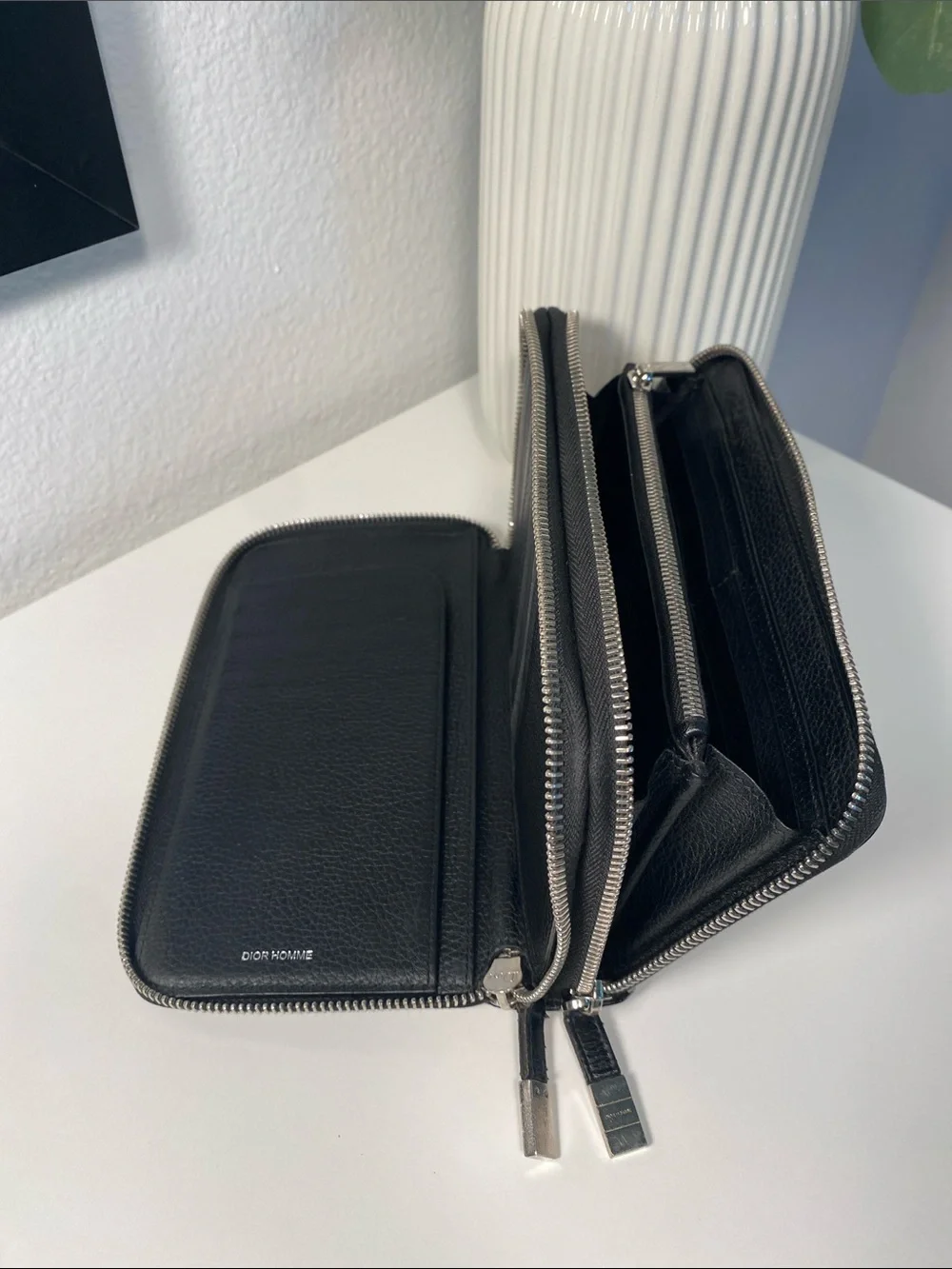 DIOR HOMME Grained Leather Double Zip Travel Organizer